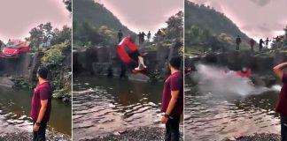 car fell into waterfall