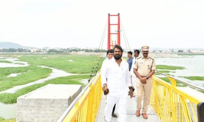 Minister srinivas goud visit Suspension Bridge