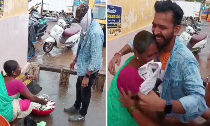 Son Surprises Mother Selling Fish in Market at Udupi