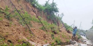 Under railway bridge wall collapsed due to rain