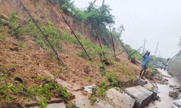 Under railway bridge wall collapsed due to rain