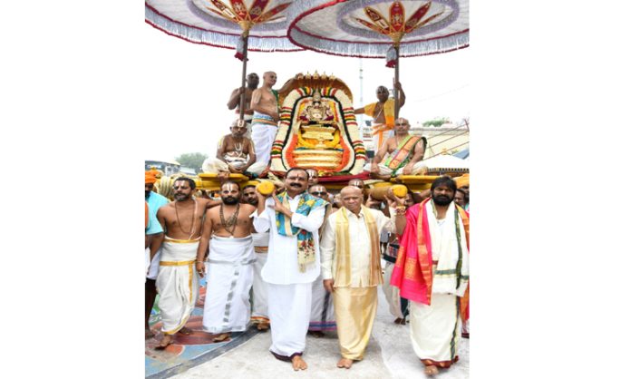 Minister Srinivas Goud at Tirumala Brahmotsavam