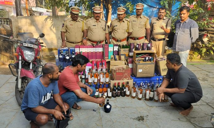Seizure of fake liquor bottles in Serilingampally