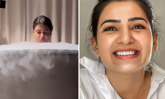Samantha shares video of her recent cryotherapy session