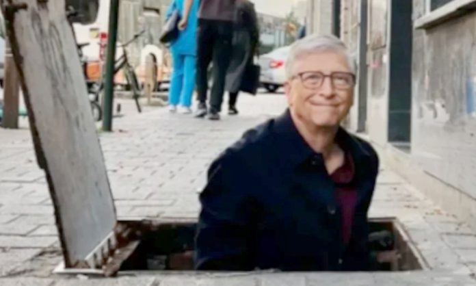 Bill Gates step down into drainage Hole