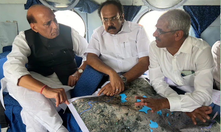 Rajnath Singh conducts aerial survey of flood-affected