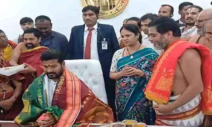 Revanth Reddy assumes charge in CM Chamber