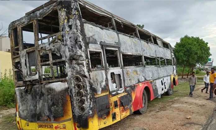 Private travels bus fired in Nalgonda