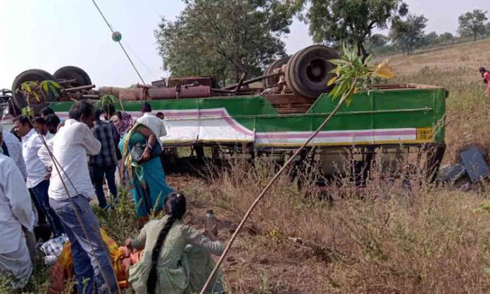 TSRTC Bus Overturns At Ananthagiri Ghat Road