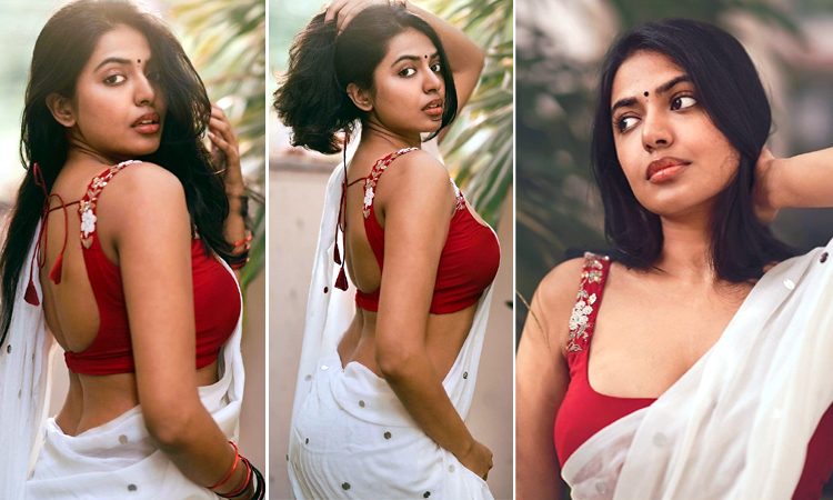 Shivani Rajasekhar stylish looks in white saare
