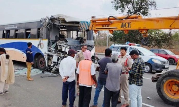 RTC bus collided with water tanker