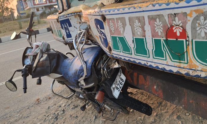 Tipper Lorry rammed into Bike in Bellampally