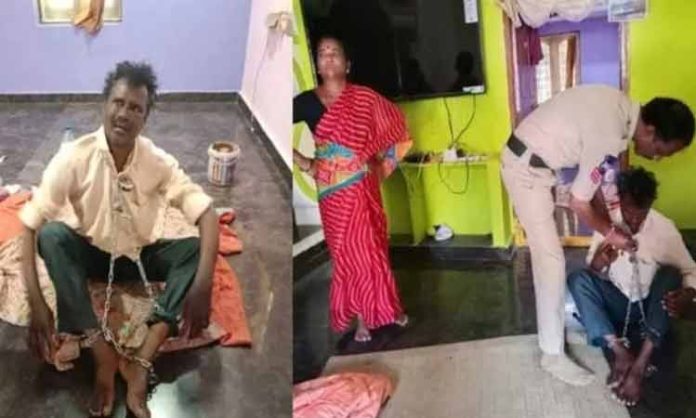 A wife who chains her husband for property