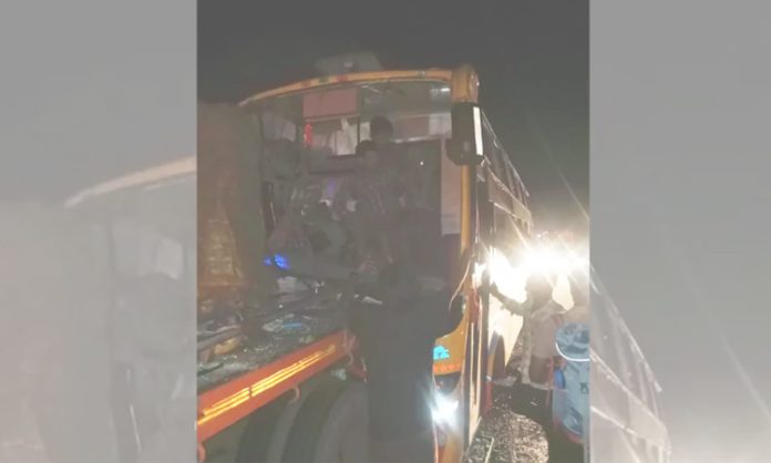 Travels bus collides with lorry