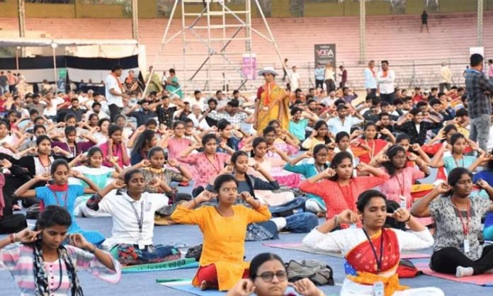 Yoga celebrations at Gachibowli Stadium