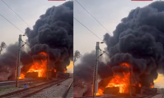 Goods train fire accident Tiruvallur