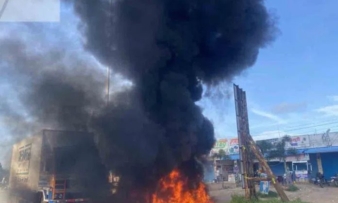 fire breaks container diesel tank