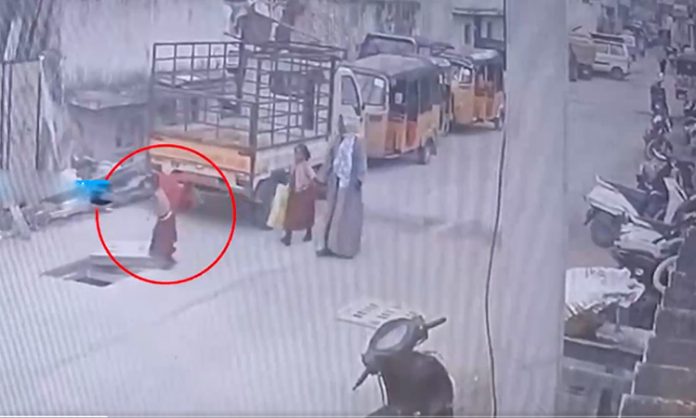 Girl falls manhole